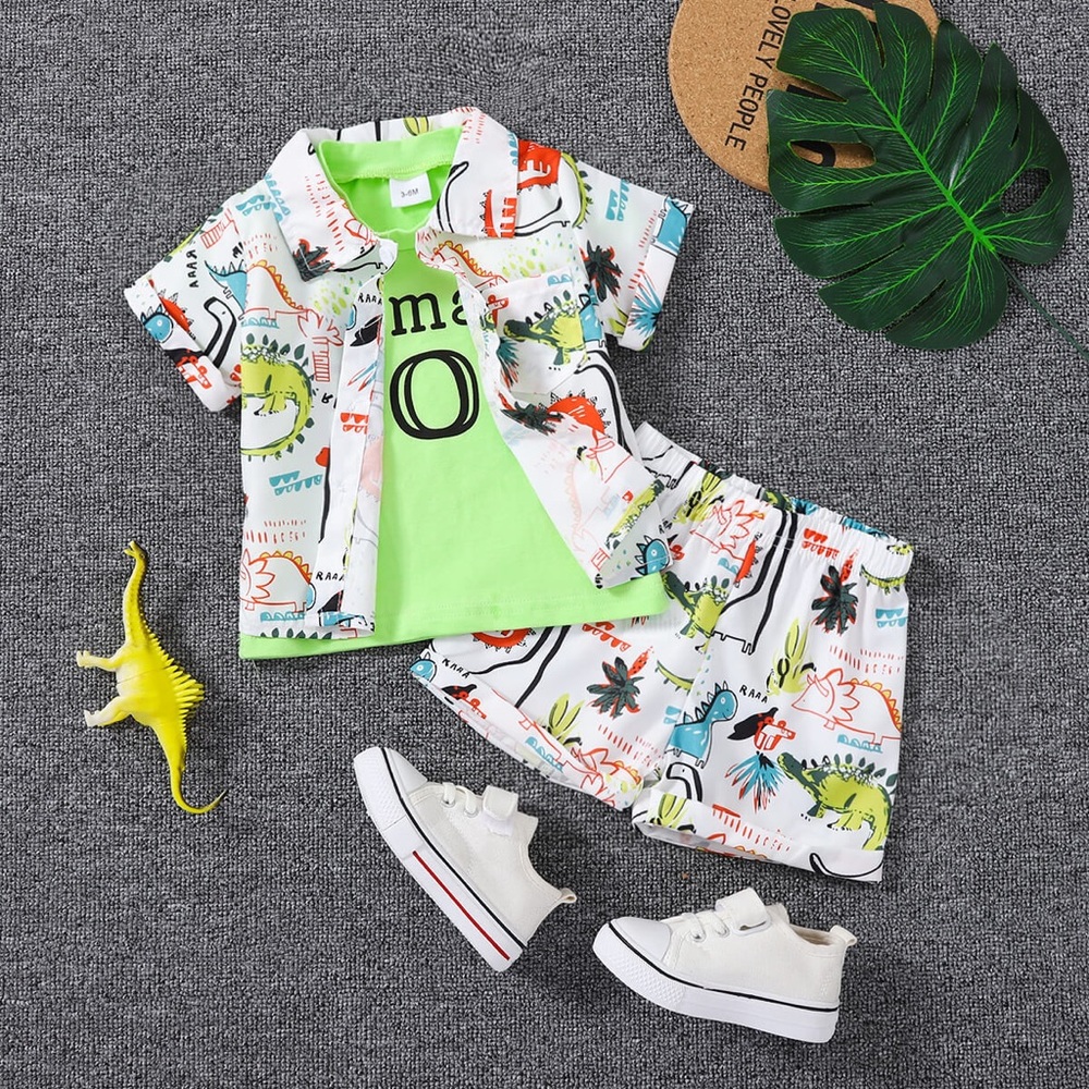 Baby Boy Printed Shirt, Shorts, and Graphic Tee Set